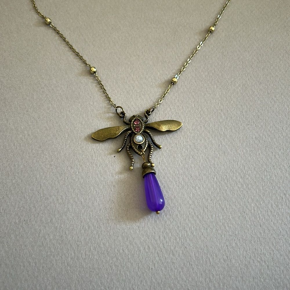 Free People Gold and Purple Bee Necklace - Picture 3 of 3